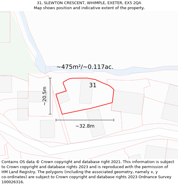 31, SLEWTON CRESCENT, WHIMPLE, EXETER, EX5 2QA: Plot and title map