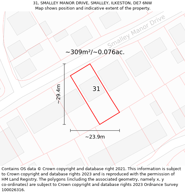 31, SMALLEY MANOR DRIVE, SMALLEY, ILKESTON, DE7 6NW: Plot and title map