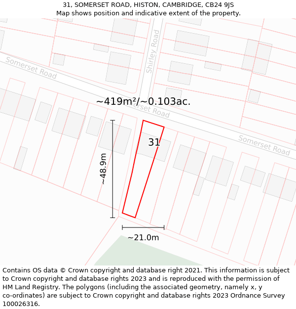 31, SOMERSET ROAD, HISTON, CAMBRIDGE, CB24 9JS: Plot and title map