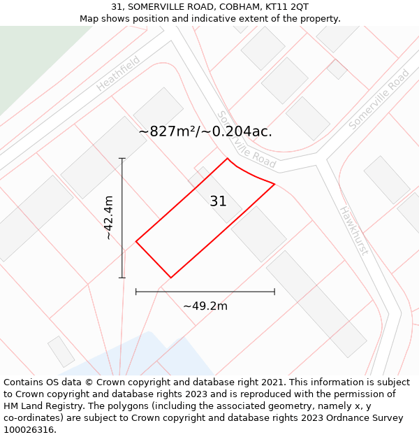 31, SOMERVILLE ROAD, COBHAM, KT11 2QT: Plot and title map