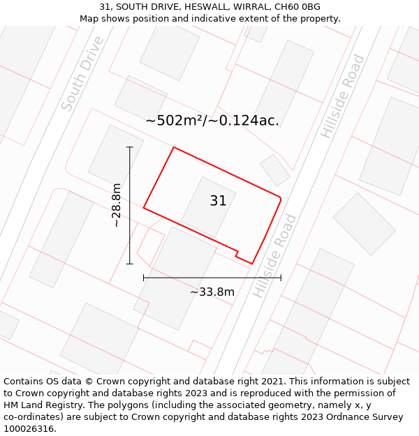 31, SOUTH DRIVE, HESWALL, WIRRAL, CH60 0BG: Plot and title map