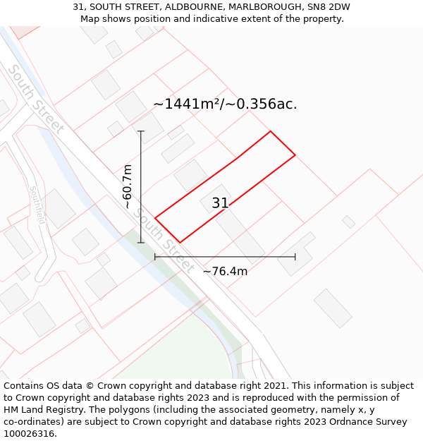31, SOUTH STREET, ALDBOURNE, MARLBOROUGH, SN8 2DW: Plot and title map