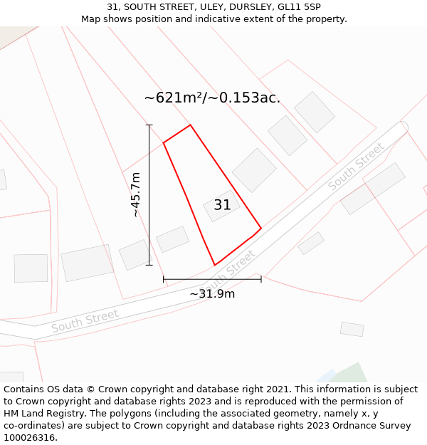 31, SOUTH STREET, ULEY, DURSLEY, GL11 5SP: Plot and title map
