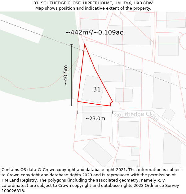 31, SOUTHEDGE CLOSE, HIPPERHOLME, HALIFAX, HX3 8DW: Plot and title map