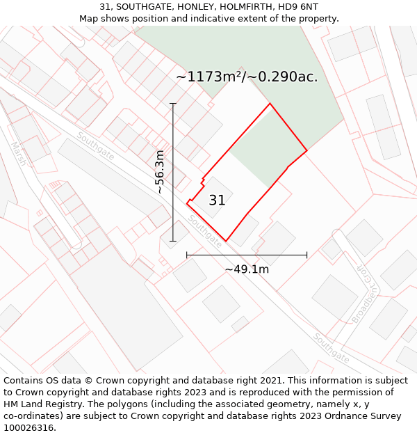 31, SOUTHGATE, HONLEY, HOLMFIRTH, HD9 6NT: Plot and title map