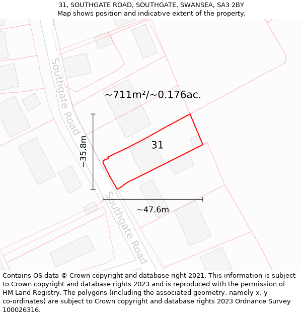 31, SOUTHGATE ROAD, SOUTHGATE, SWANSEA, SA3 2BY: Plot and title map