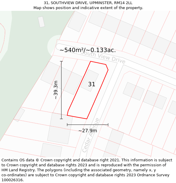 31, SOUTHVIEW DRIVE, UPMINSTER, RM14 2LL: Plot and title map