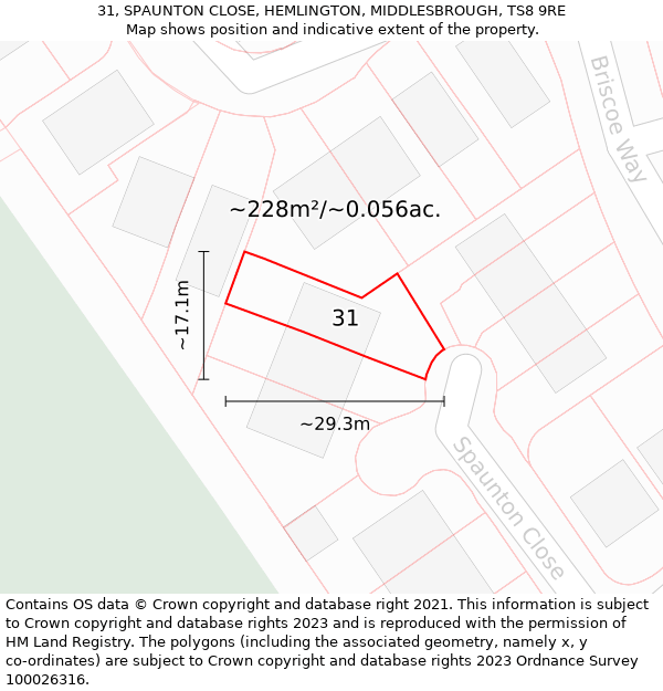 31, SPAUNTON CLOSE, HEMLINGTON, MIDDLESBROUGH, TS8 9RE: Plot and title map