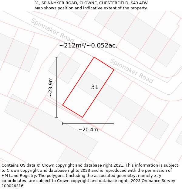 31, SPINNAKER ROAD, CLOWNE, CHESTERFIELD, S43 4FW: Plot and title map