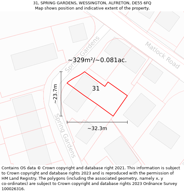 31, SPRING GARDENS, WESSINGTON, ALFRETON, DE55 6FQ: Plot and title map