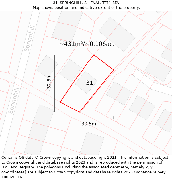31, SPRINGHILL, SHIFNAL, TF11 8FA: Plot and title map
