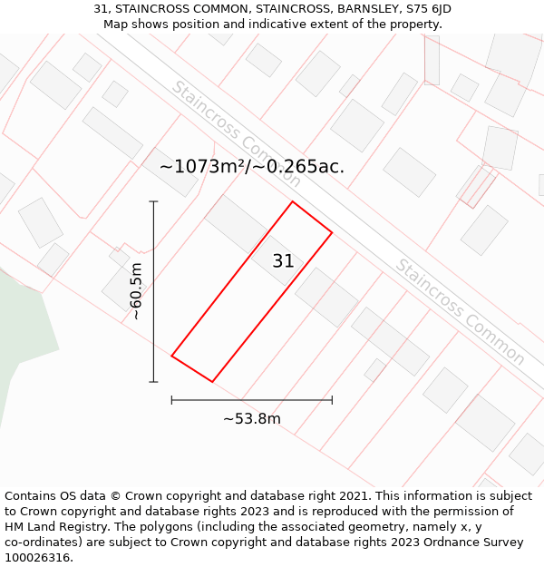31, STAINCROSS COMMON, STAINCROSS, BARNSLEY, S75 6JD: Plot and title map