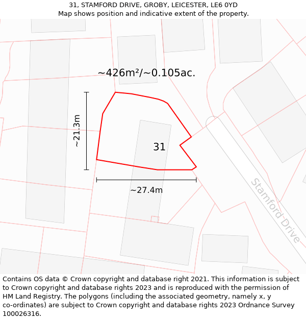 31, STAMFORD DRIVE, GROBY, LEICESTER, LE6 0YD: Plot and title map