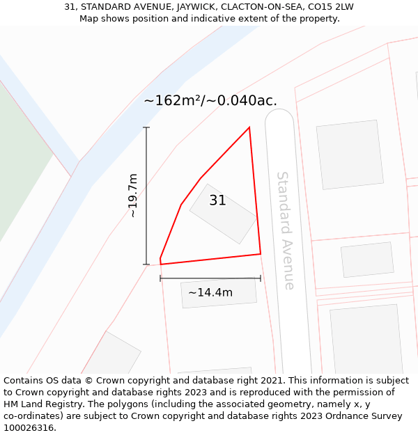 31, STANDARD AVENUE, JAYWICK, CLACTON-ON-SEA, CO15 2LW: Plot and title map