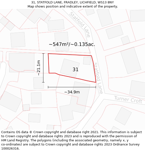 31, STATFOLD LANE, FRADLEY, LICHFIELD, WS13 8NY: Plot and title map