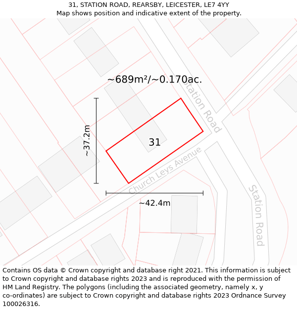 31, STATION ROAD, REARSBY, LEICESTER, LE7 4YY: Plot and title map