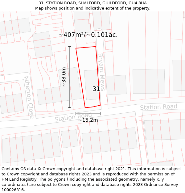 31, STATION ROAD, SHALFORD, GUILDFORD, GU4 8HA: Plot and title map