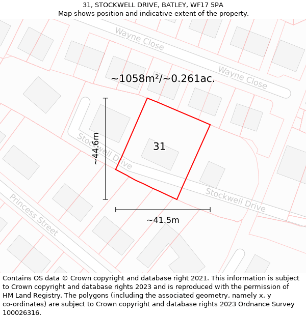 31, STOCKWELL DRIVE, BATLEY, WF17 5PA: Plot and title map