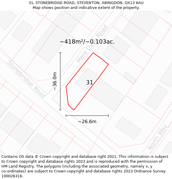 31, STONEBRIDGE ROAD, STEVENTON, ABINGDON, OX13 6AU: Plot and title map