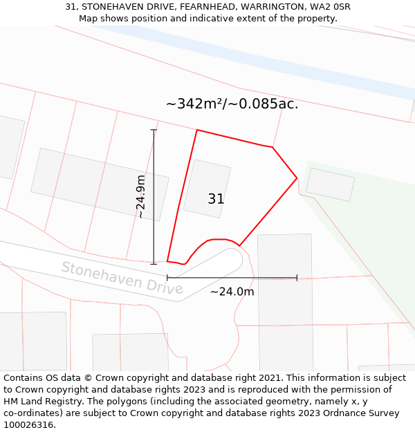 31, STONEHAVEN DRIVE, FEARNHEAD, WARRINGTON, WA2 0SR: Plot and title map