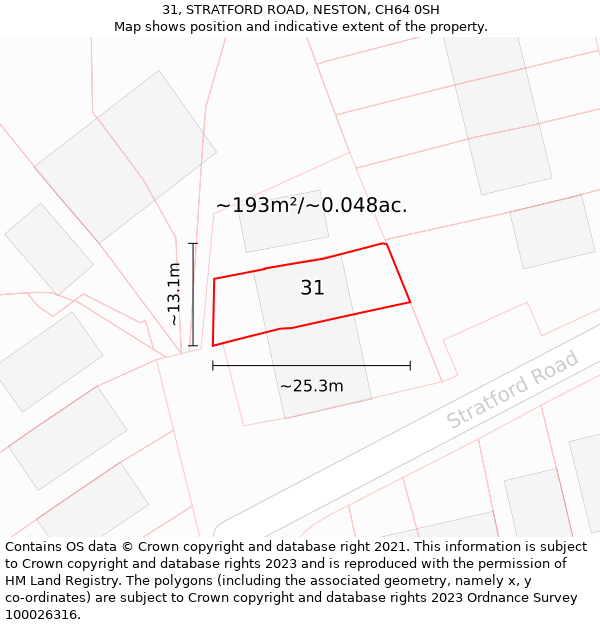 31, STRATFORD ROAD, NESTON, CH64 0SH: Plot and title map