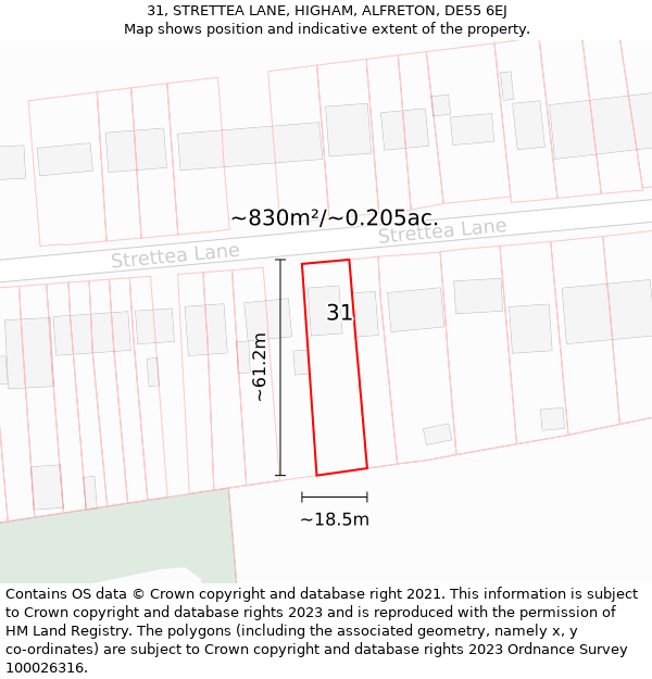 31, STRETTEA LANE, HIGHAM, ALFRETON, DE55 6EJ: Plot and title map