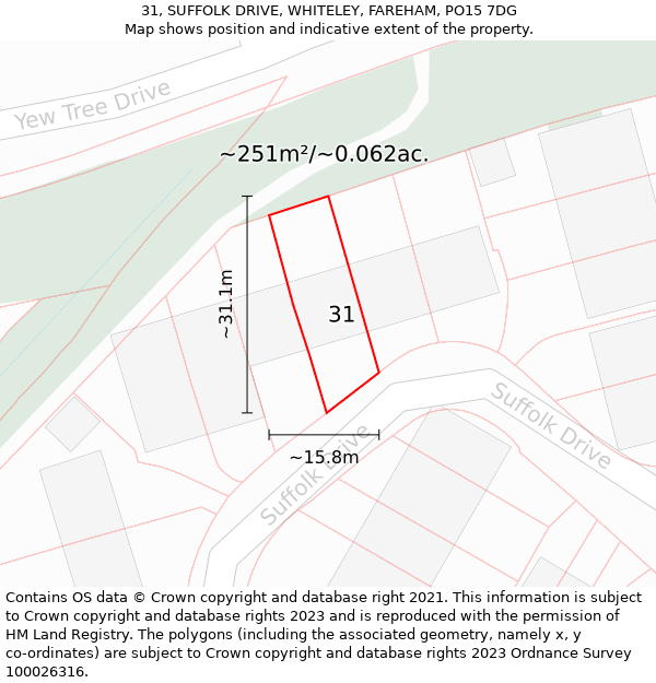 31, SUFFOLK DRIVE, WHITELEY, FAREHAM, PO15 7DG: Plot and title map