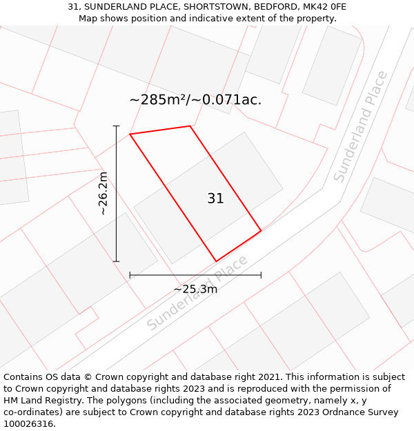 31, SUNDERLAND PLACE, SHORTSTOWN, BEDFORD, MK42 0FE: Plot and title map