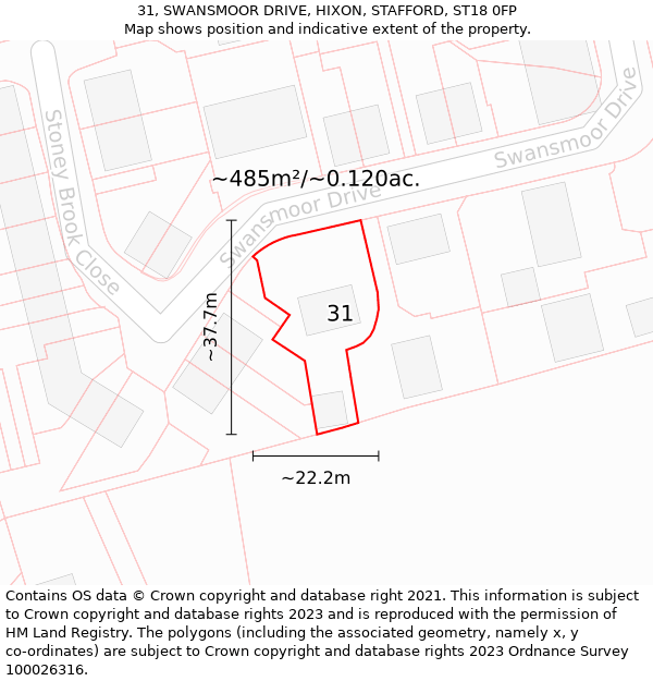 31, SWANSMOOR DRIVE, HIXON, STAFFORD, ST18 0FP: Plot and title map