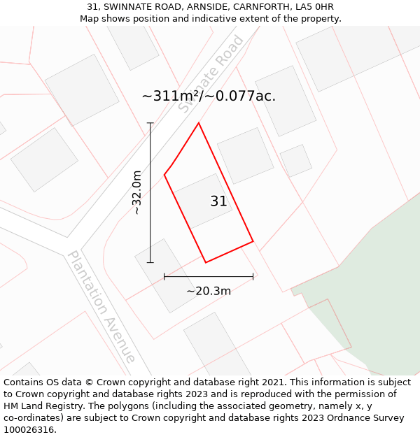 31, SWINNATE ROAD, ARNSIDE, CARNFORTH, LA5 0HR: Plot and title map