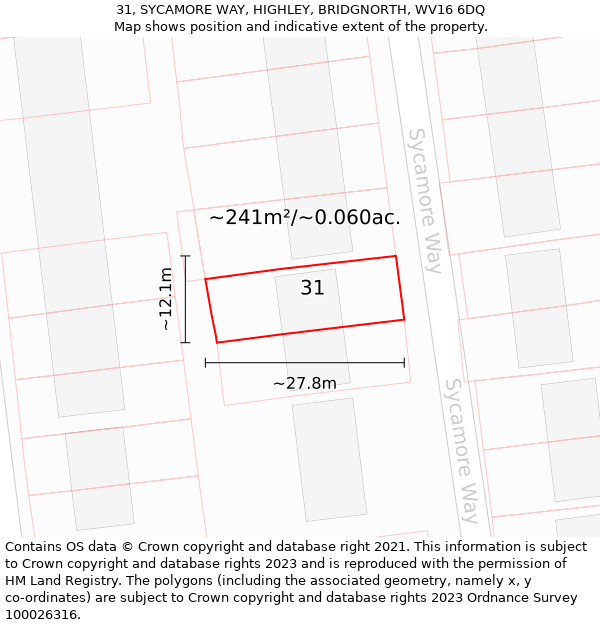 31, SYCAMORE WAY, HIGHLEY, BRIDGNORTH, WV16 6DQ: Plot and title map