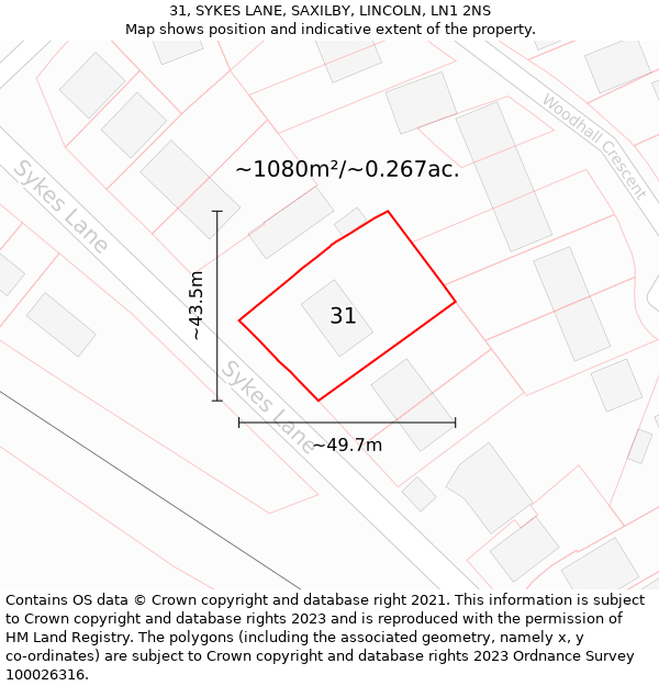 31, SYKES LANE, SAXILBY, LINCOLN, LN1 2NS: Plot and title map