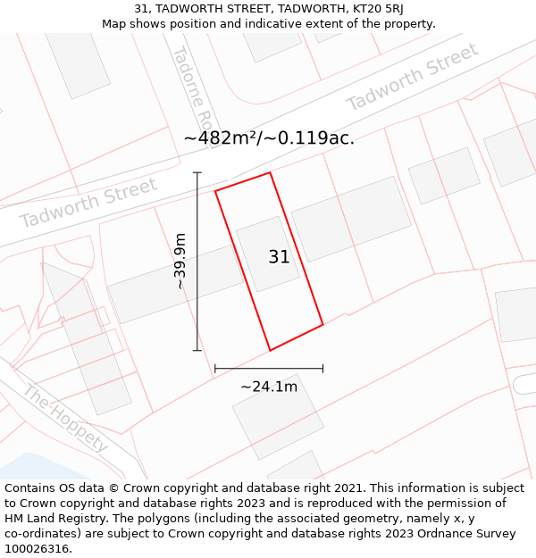 31, TADWORTH STREET, TADWORTH, KT20 5RJ: Plot and title map