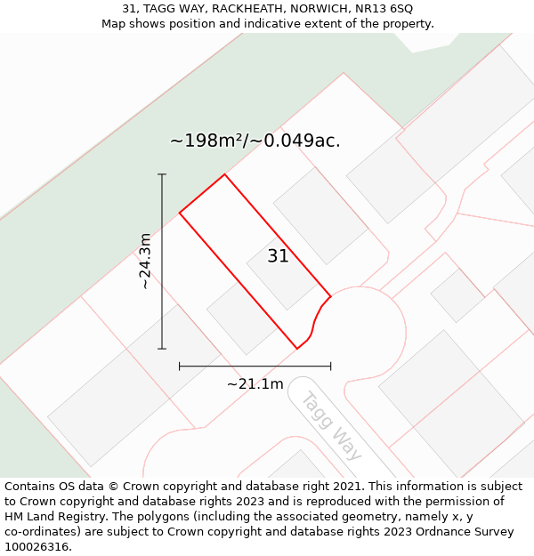 31, TAGG WAY, RACKHEATH, NORWICH, NR13 6SQ: Plot and title map