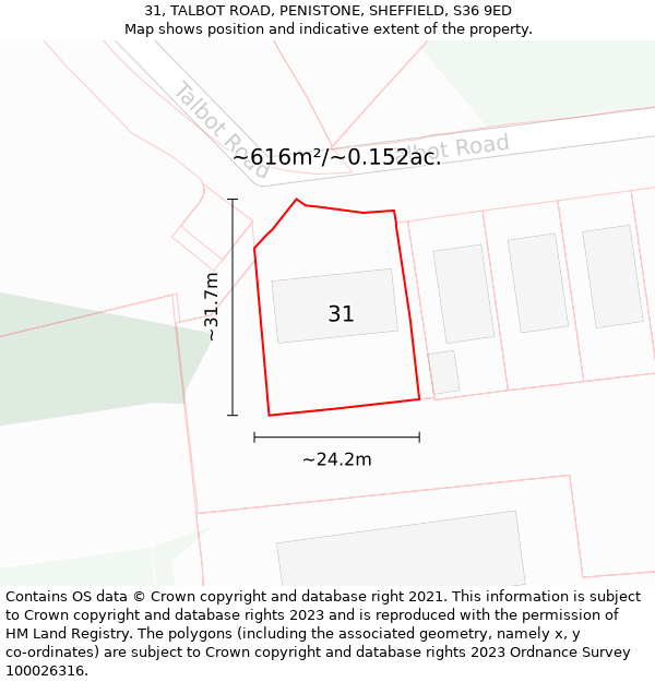 31, TALBOT ROAD, PENISTONE, SHEFFIELD, S36 9ED: Plot and title map