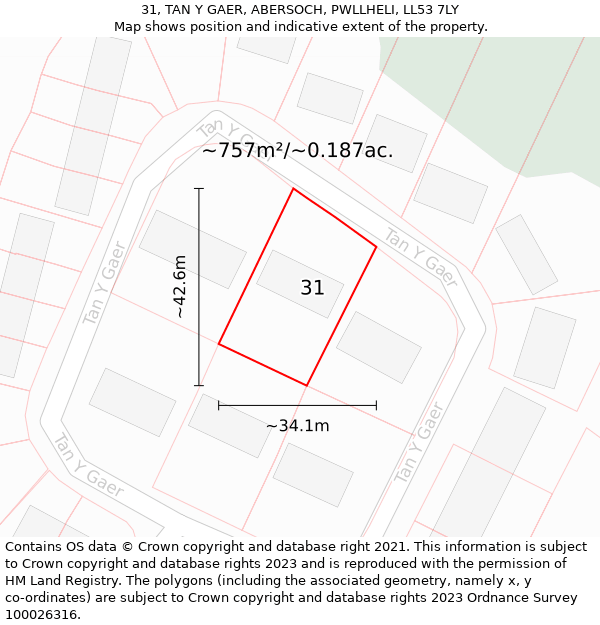 31, TAN Y GAER, ABERSOCH, PWLLHELI, LL53 7LY: Plot and title map