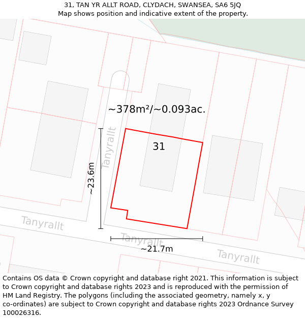31, TAN YR ALLT ROAD, CLYDACH, SWANSEA, SA6 5JQ: Plot and title map