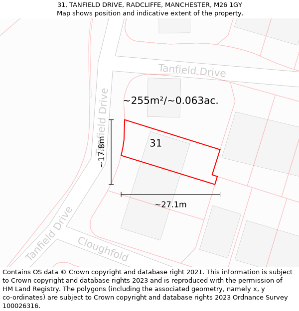 31, TANFIELD DRIVE, RADCLIFFE, MANCHESTER, M26 1GY: Plot and title map