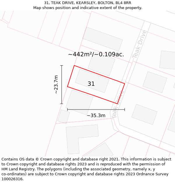 31, TEAK DRIVE, KEARSLEY, BOLTON, BL4 8RR: Plot and title map