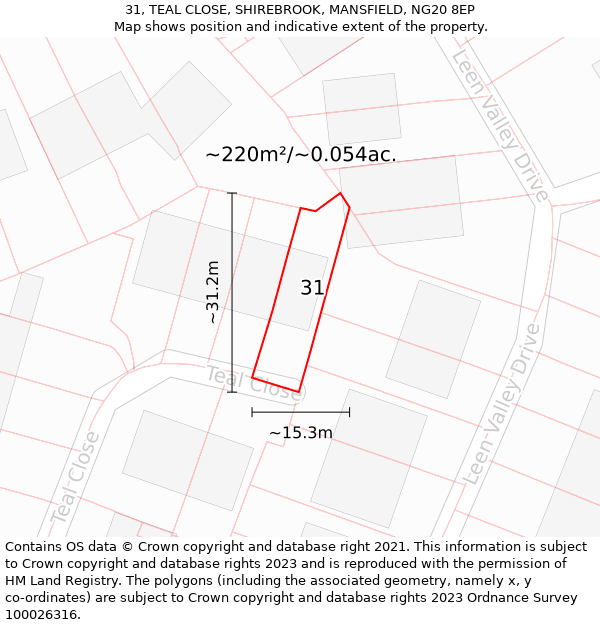 31, TEAL CLOSE, SHIREBROOK, MANSFIELD, NG20 8EP: Plot and title map