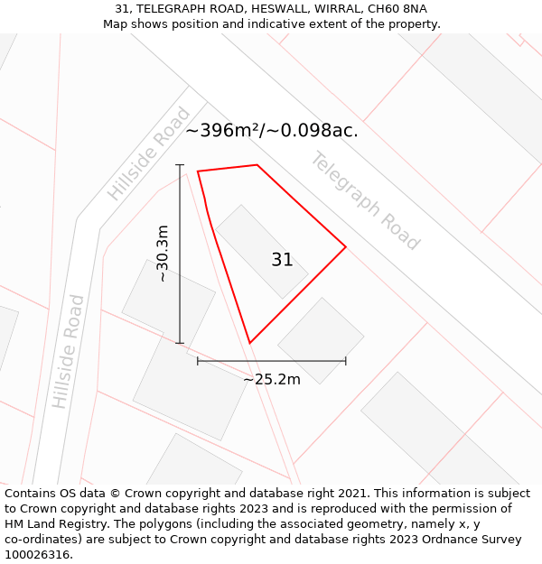 31, TELEGRAPH ROAD, HESWALL, WIRRAL, CH60 8NA: Plot and title map