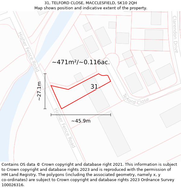 31, TELFORD CLOSE, MACCLESFIELD, SK10 2QH: Plot and title map