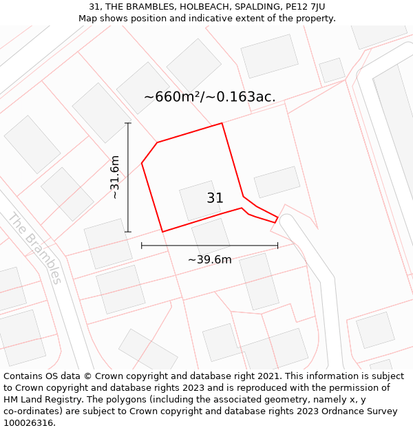 31, THE BRAMBLES, HOLBEACH, SPALDING, PE12 7JU: Plot and title map