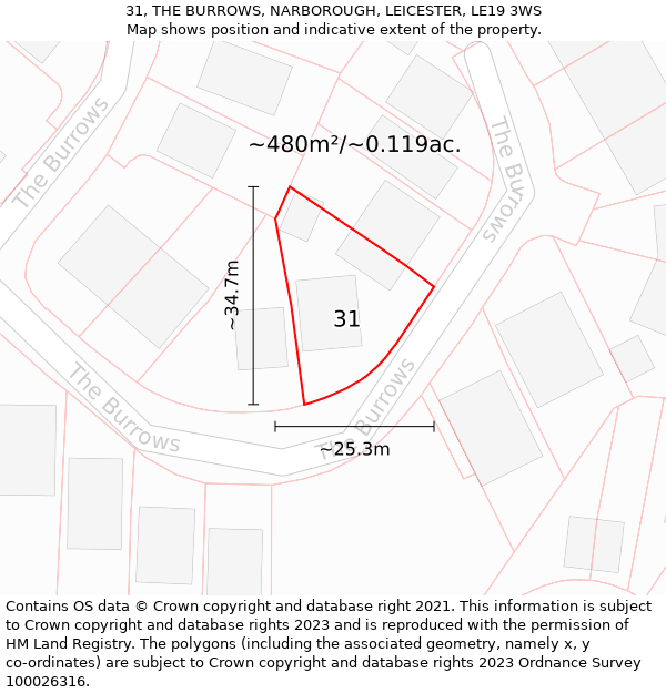 31, THE BURROWS, NARBOROUGH, LEICESTER, LE19 3WS: Plot and title map