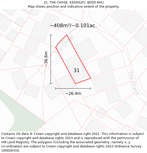 31, THE CHASE, KEIGHLEY, BD20 6HU: Plot and title map