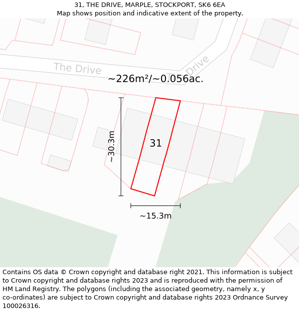 31, THE DRIVE, MARPLE, STOCKPORT, SK6 6EA: Plot and title map