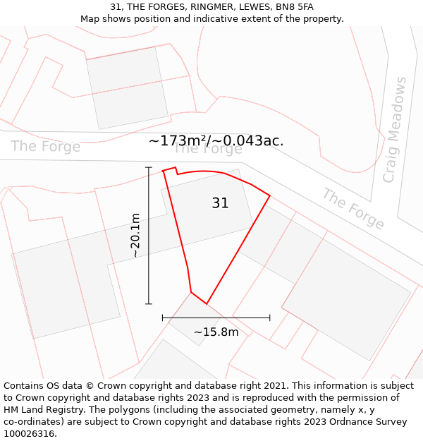 31, THE FORGES, RINGMER, LEWES, BN8 5FA: Plot and title map