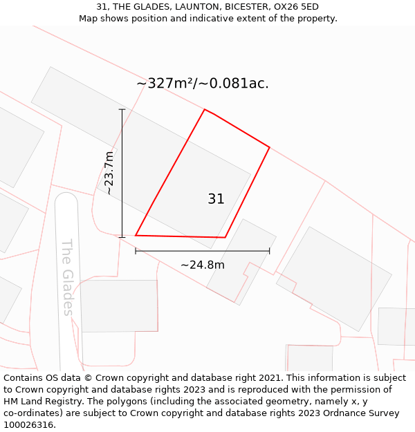 31, THE GLADES, LAUNTON, BICESTER, OX26 5ED: Plot and title map