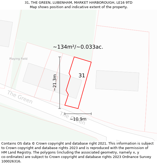 31, THE GREEN, LUBENHAM, MARKET HARBOROUGH, LE16 9TD: Plot and title map