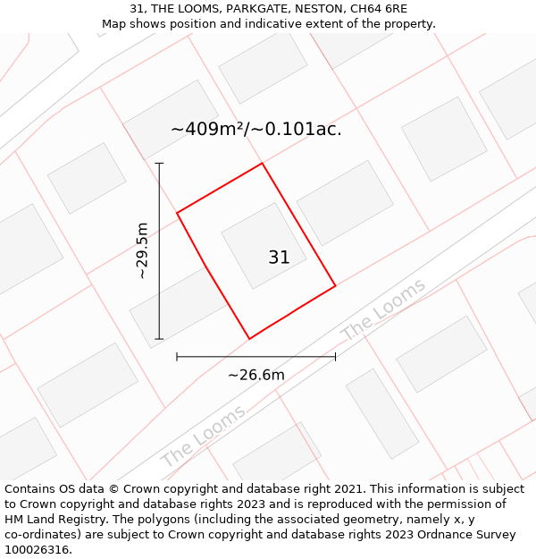 31, THE LOOMS, PARKGATE, NESTON, CH64 6RE: Plot and title map